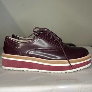 Zara Platform Derby Lace Up Oxford Chunky Shoes - Burgundy, deep red wine color